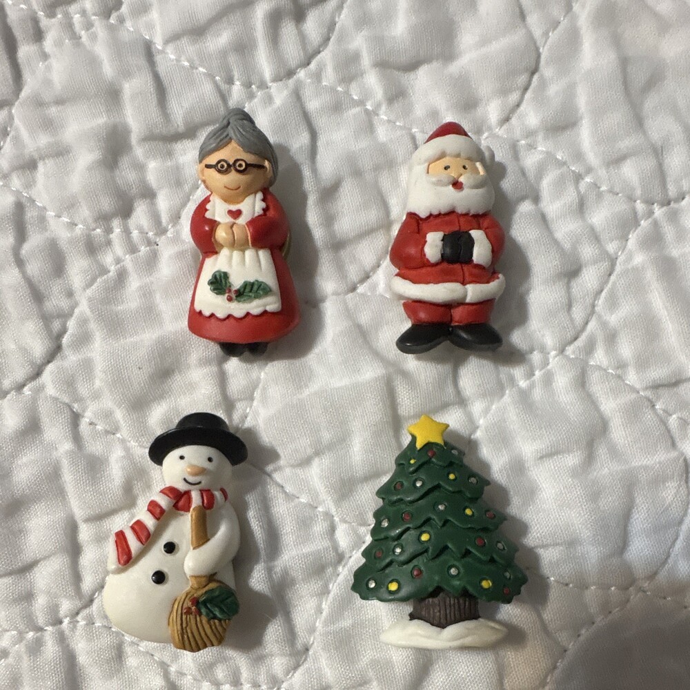 Handmade Christmas Set Of 4 Button Covers Santa Mrs. Clause Multicolor Plastic